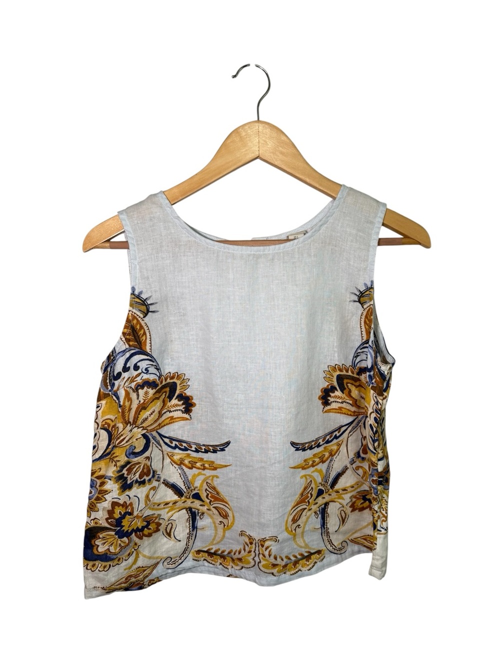 Joie 100% Linen Sleeveless Tank Top Floral
Paisley Back Button Blue Gold Size S